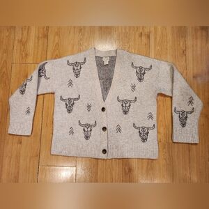 Western Steer Skull Cardigan – Cozy Knit – Telluride Clothing Co.– Size L